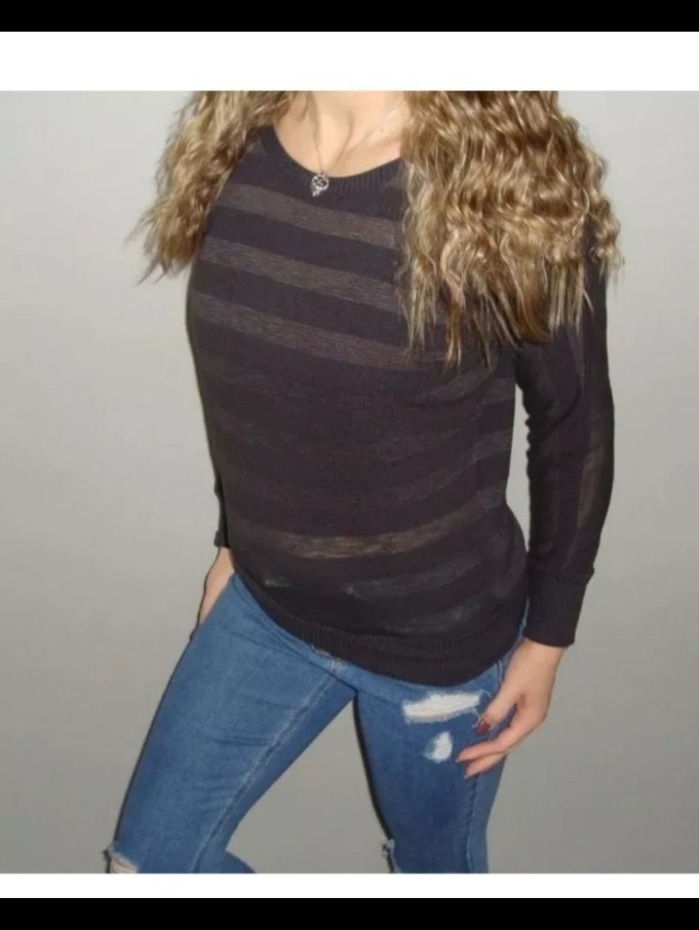 Active Basic American Brand Women Gray Dolman Long sleeve Knit Sweater Top Small